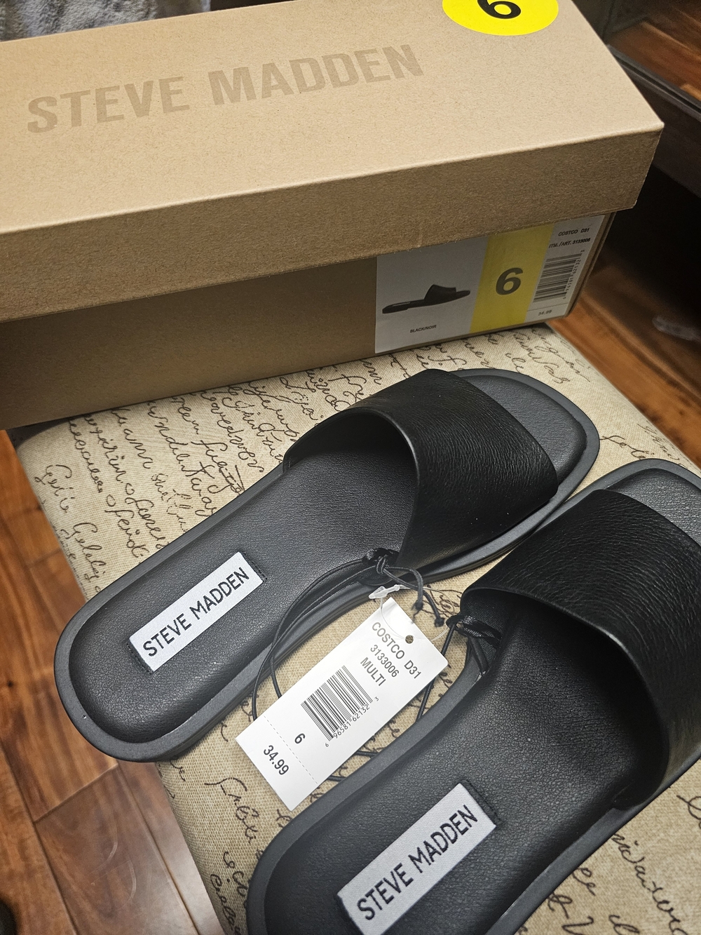 Steve Madden Black Slide Sandals NEW IN BOX Size 6